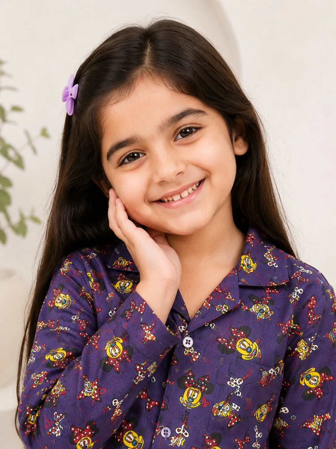 Kids' Pure Cotton Mauve Purple Character Print Night Suit