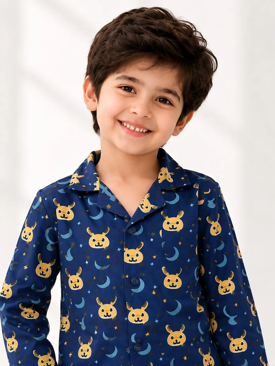Kids Navy Blue & Yellow Bunny Print Night Suit