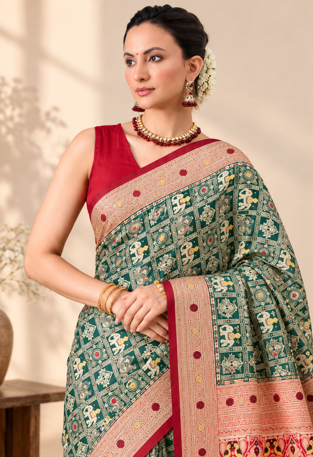 Elegant Multicolour Silk Blend Saree with Intricate Traditional Print