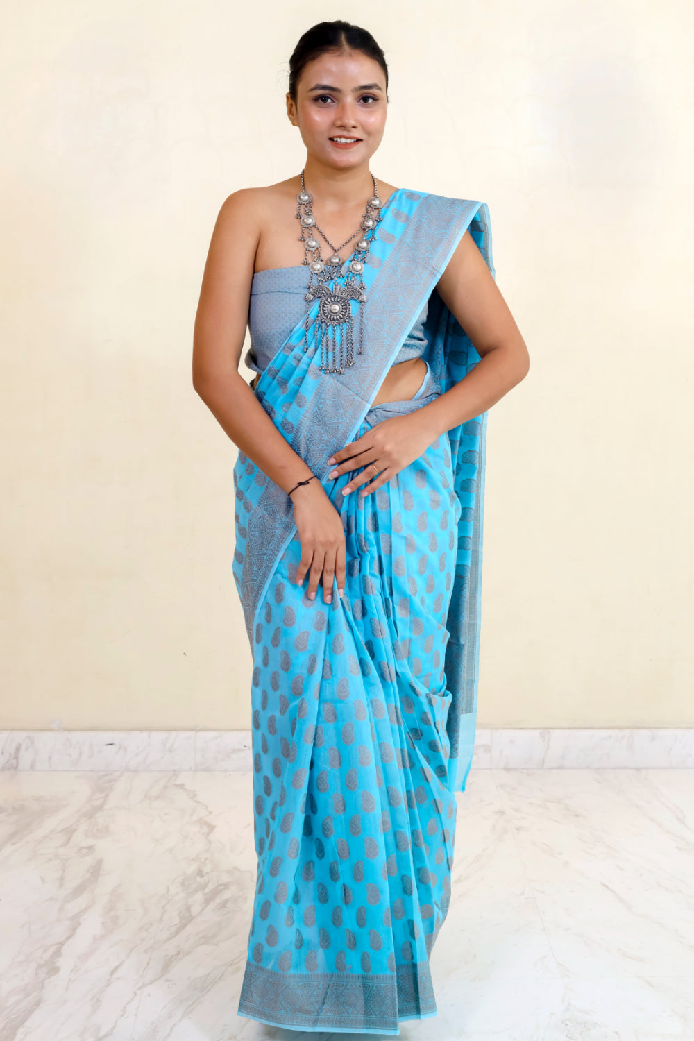 Blue Silk Blend Banarasi Saree with Jacquard and Zari Work