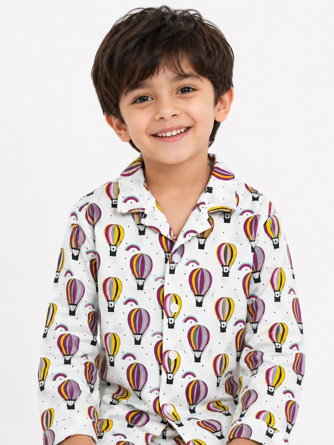 Kids Boys Full Sleeve Collared Pure Cotton Night Suit
