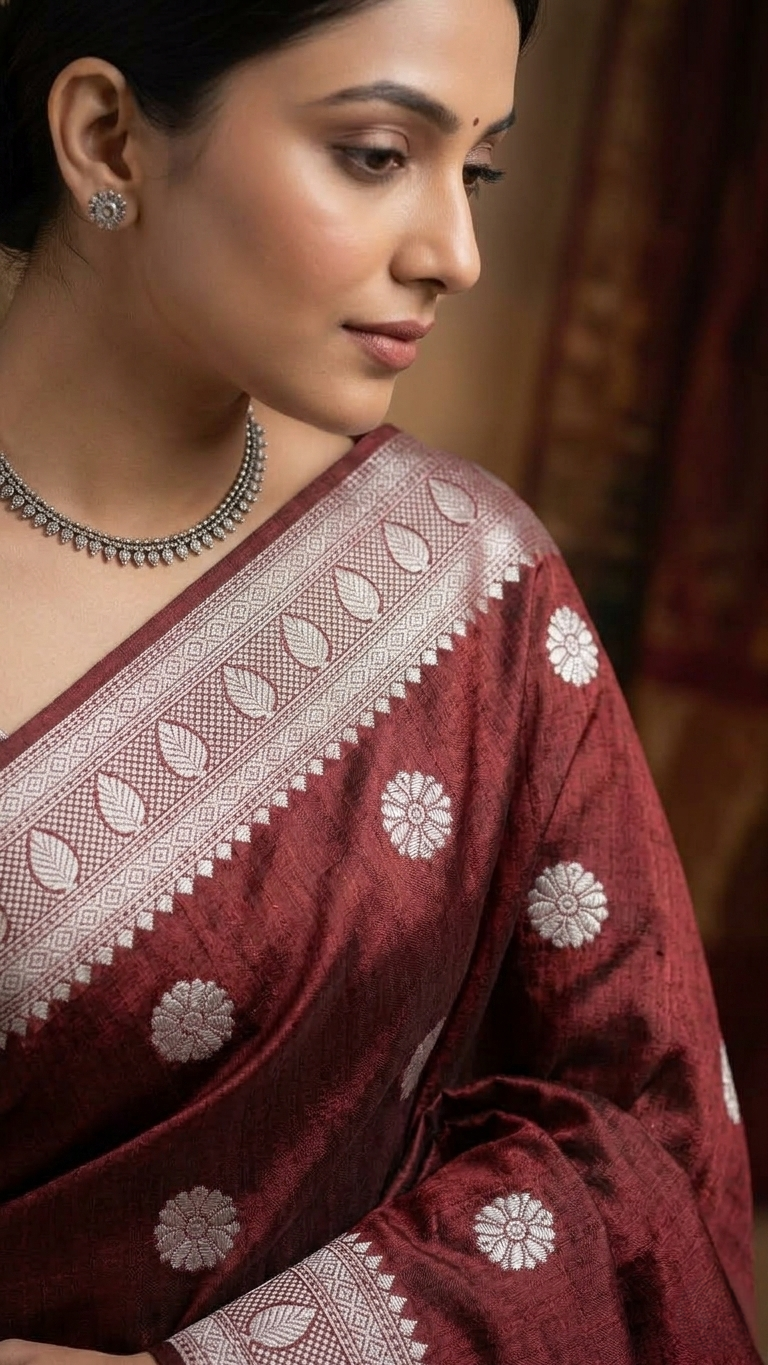 Maroon Woven Design Zari Banarasi Saree