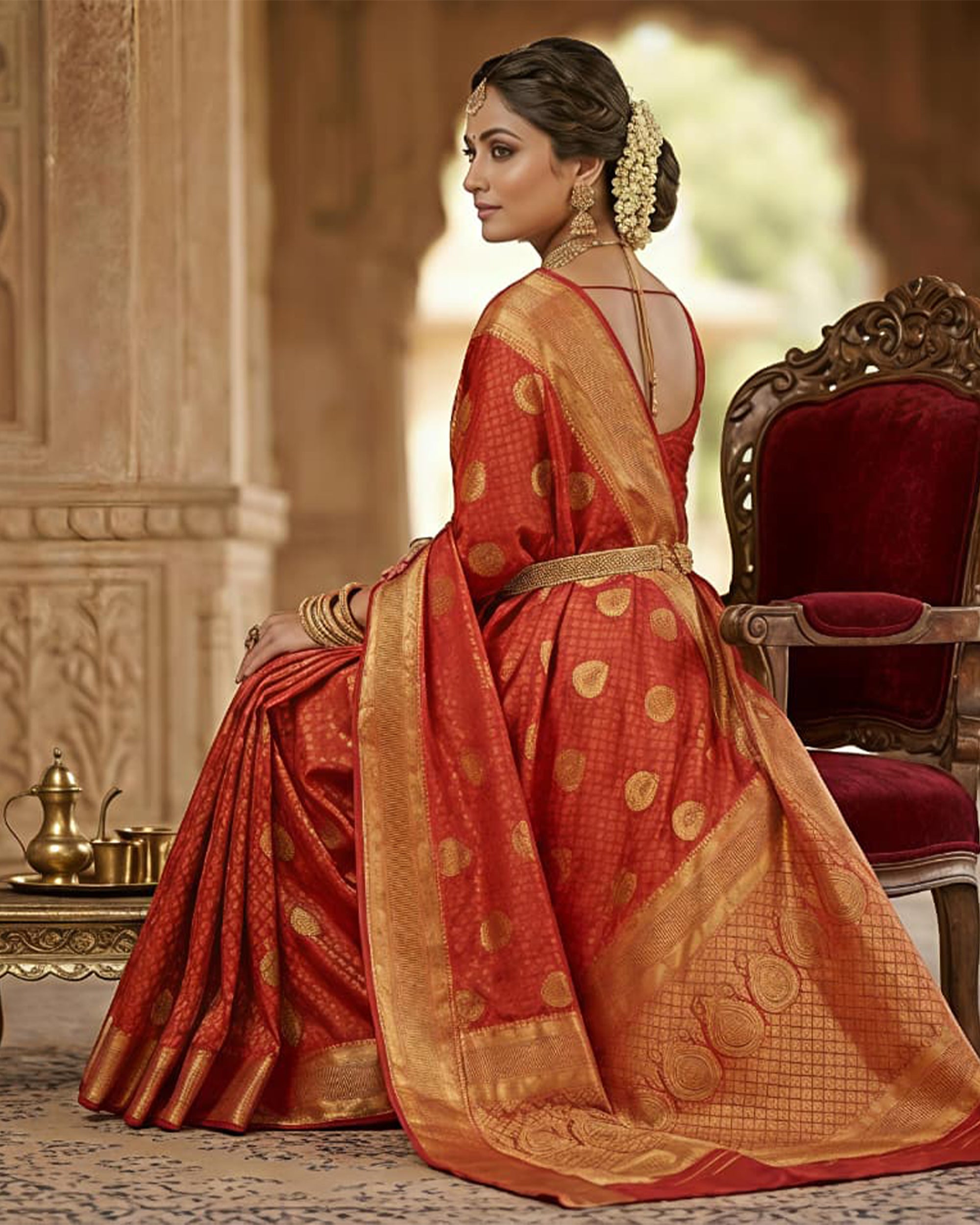 Women Red & Gold-Toned Ethnic Motifs Art Silk Kanjeevaram Saree