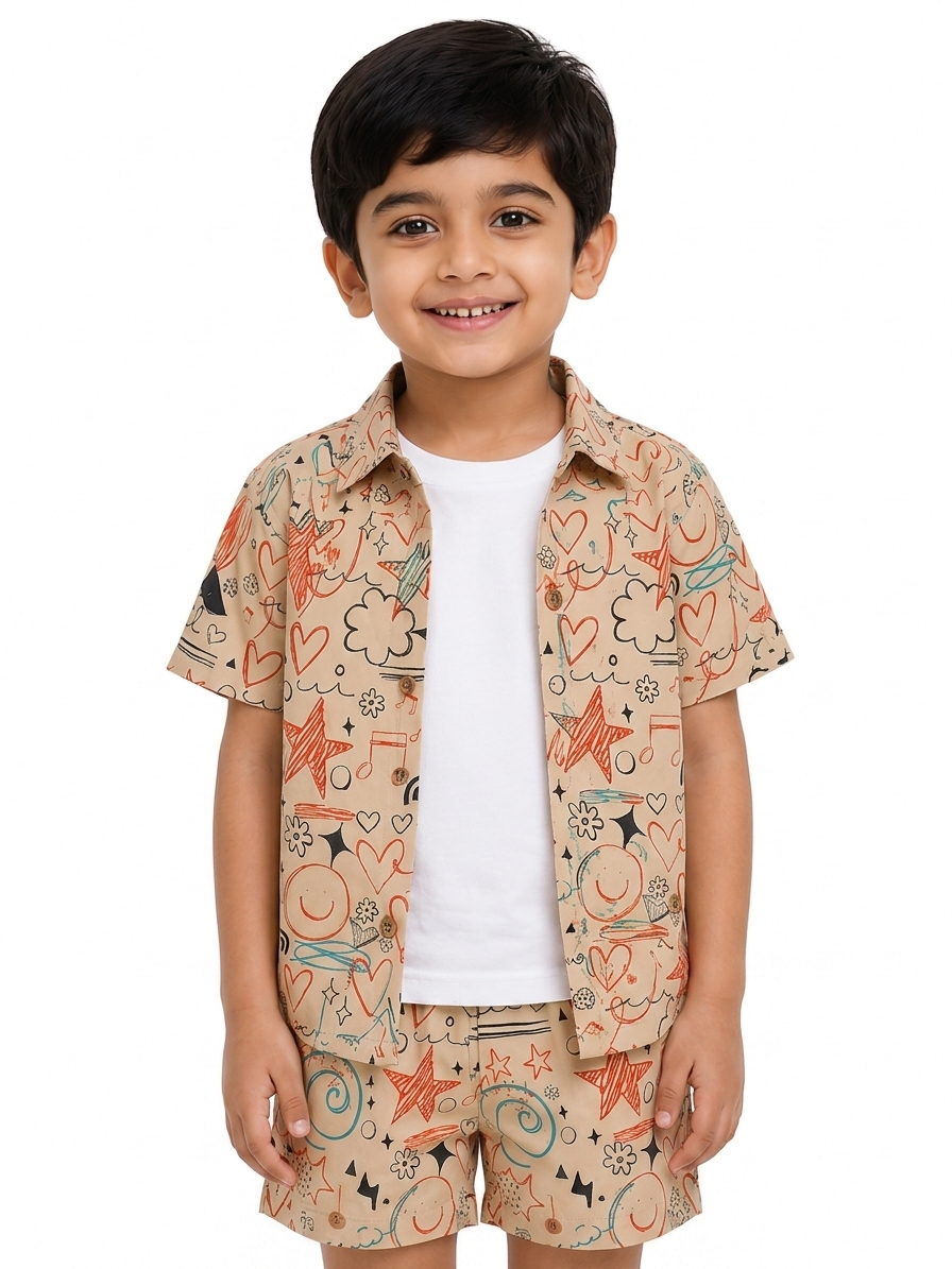 Boys' Whimsical Doodle Print Poly-Knit Baba Suit