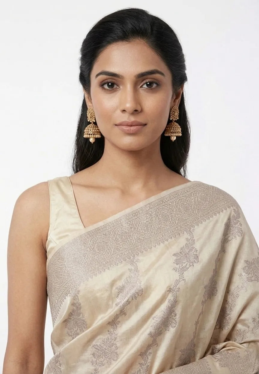 Women Cream & Champagne-Gold Ethnic Motifs Woven Design Art Silk Saree