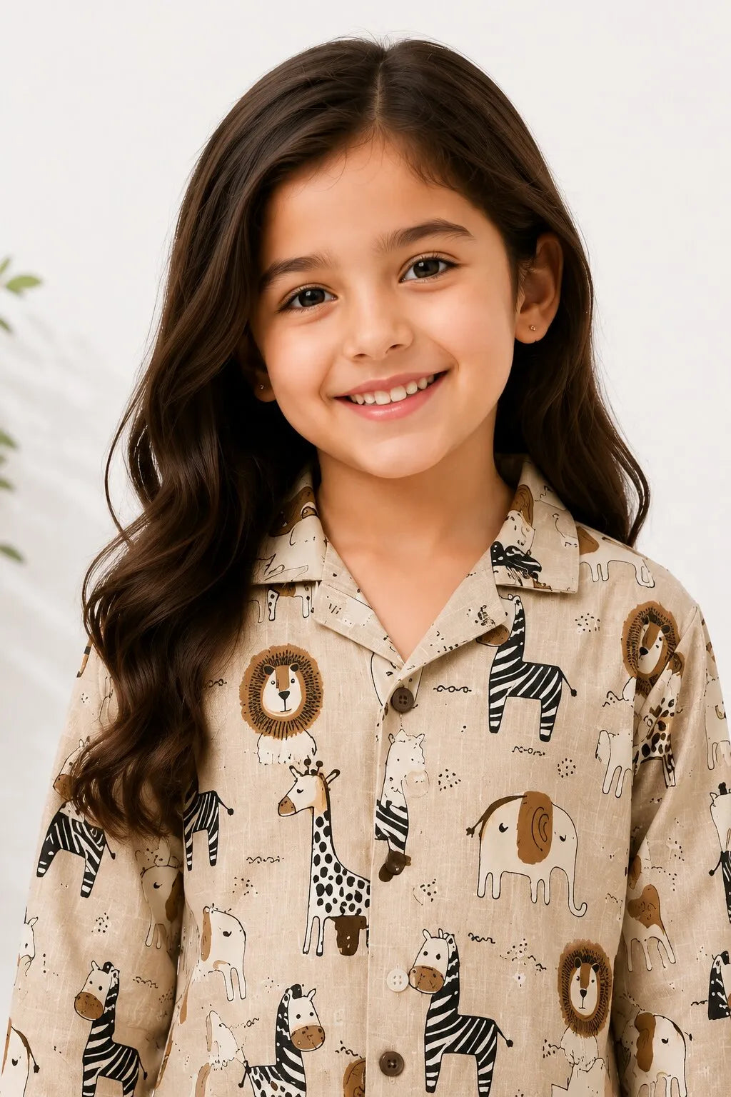 Kids Girls Full Sleeve Collared Pure Cotton Night Suit