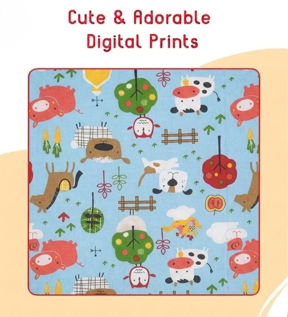 Unisex Blue Cotton Printed 4-Piece Baby Bedding Set