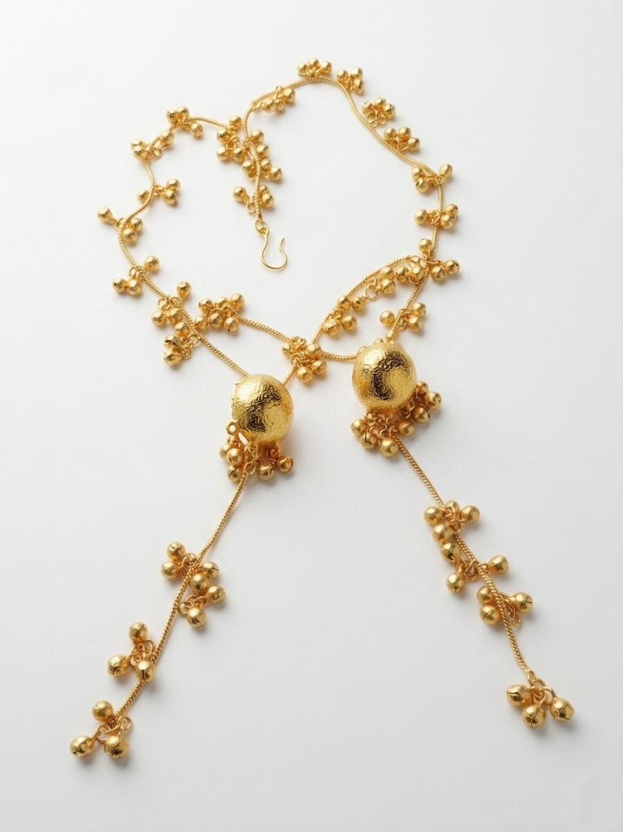 Antique Gold-Plated Sahare Earrings with Textured Orb & Ghungroo Drops