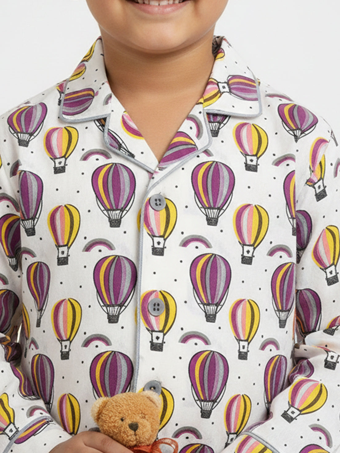 Kids Boys Full Sleeve Collared Pure Cotton Night Suit