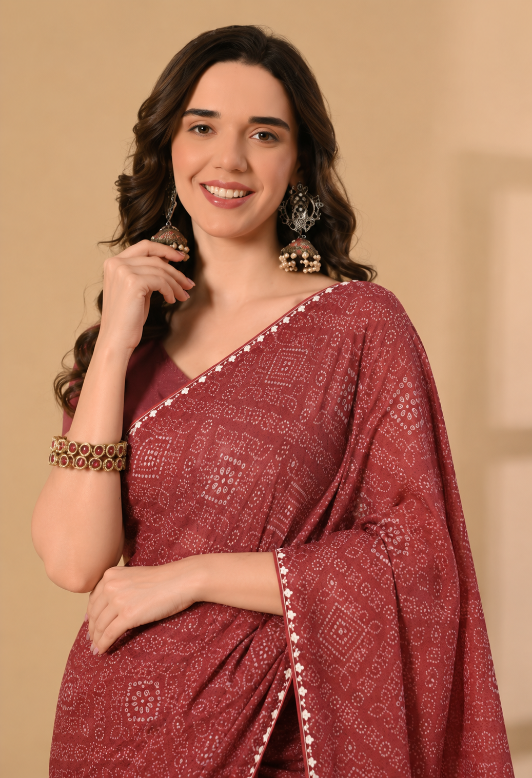 Maroon Georgette Printed Saree with Traditional Motif Border