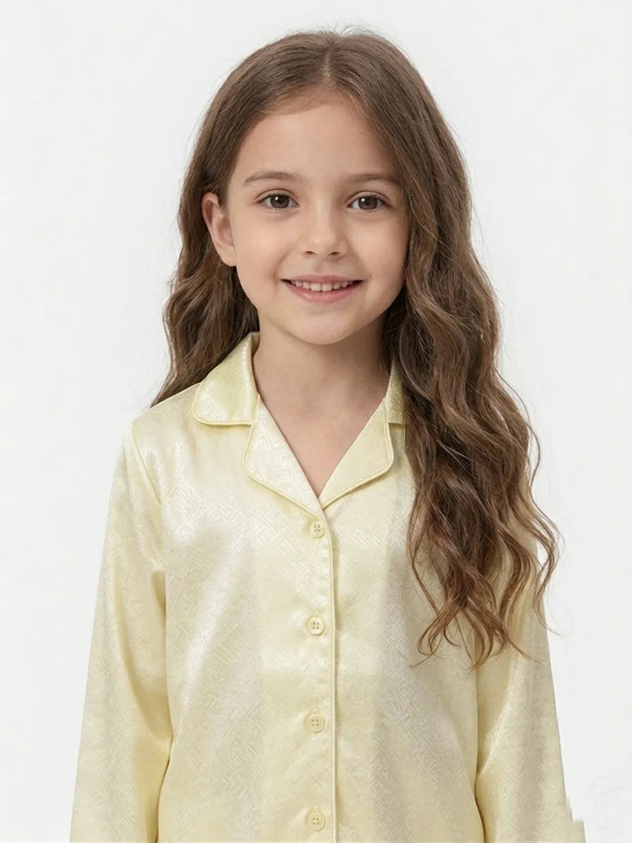 Girls Luxurious Solid Satin Night Suit – Comfortable Full-Sleeve Button-Down Shirt & Pyjama Set