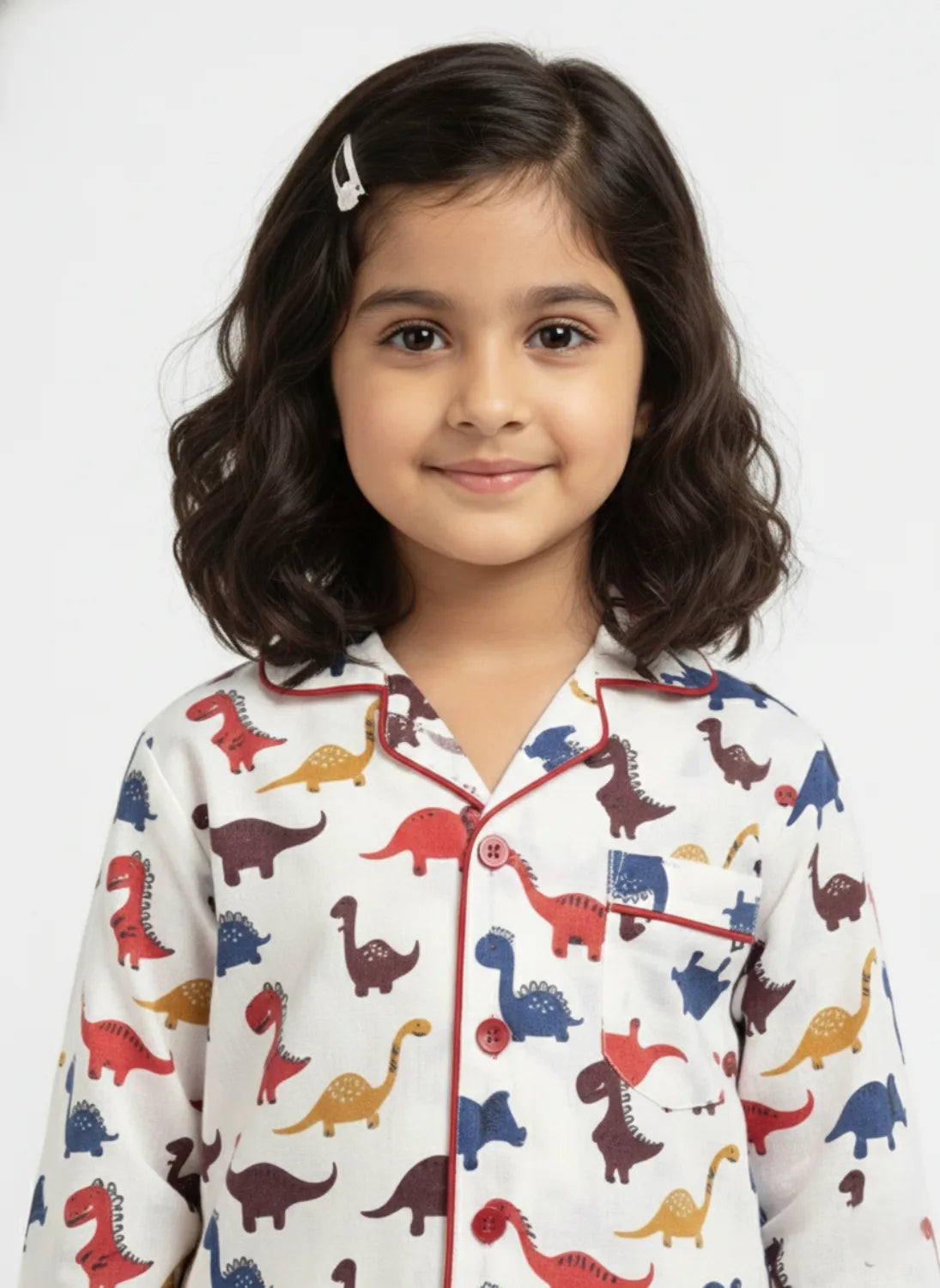 Kids Girls Full Sleeve Collared Pure Cotton Night Suit