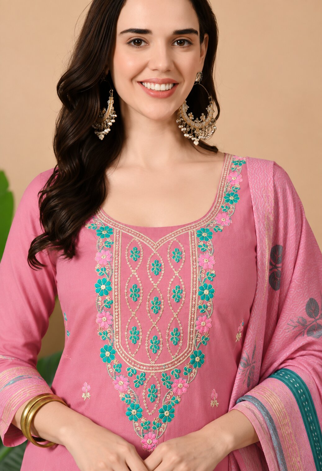 Pink Chanderi Silk Embroidered Suit Set with Organza Dupatta