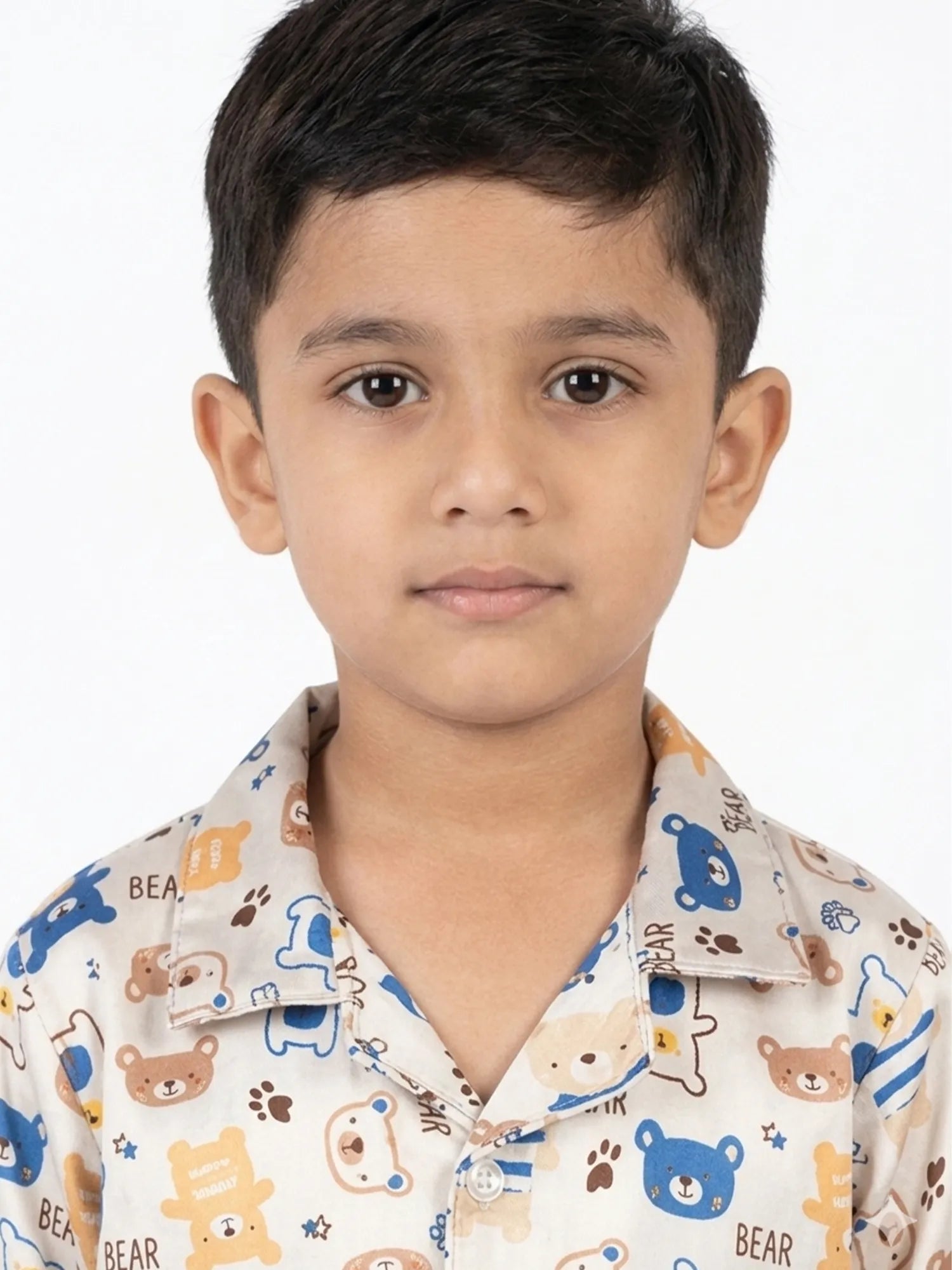 Boys' Bear Print Luxury Satin Night Suit – Full Sleeve Shirt & Pajama Sleepwear Set