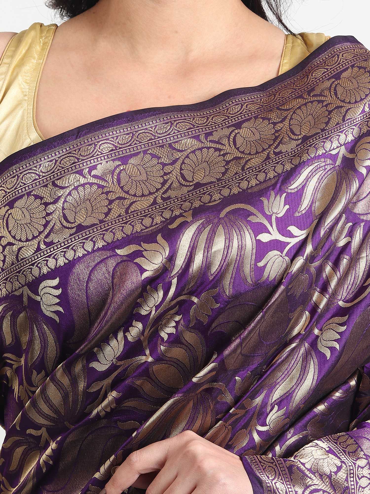Purple Pure Katan Silk Banarasi Handloom Saree with Gold Zari Work