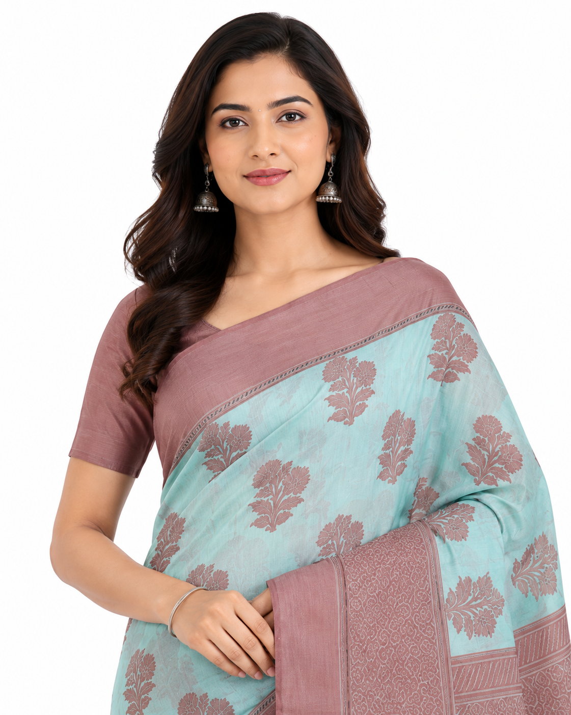 Steel Blue & Silver-Toned Woven Design Banarasi Saree