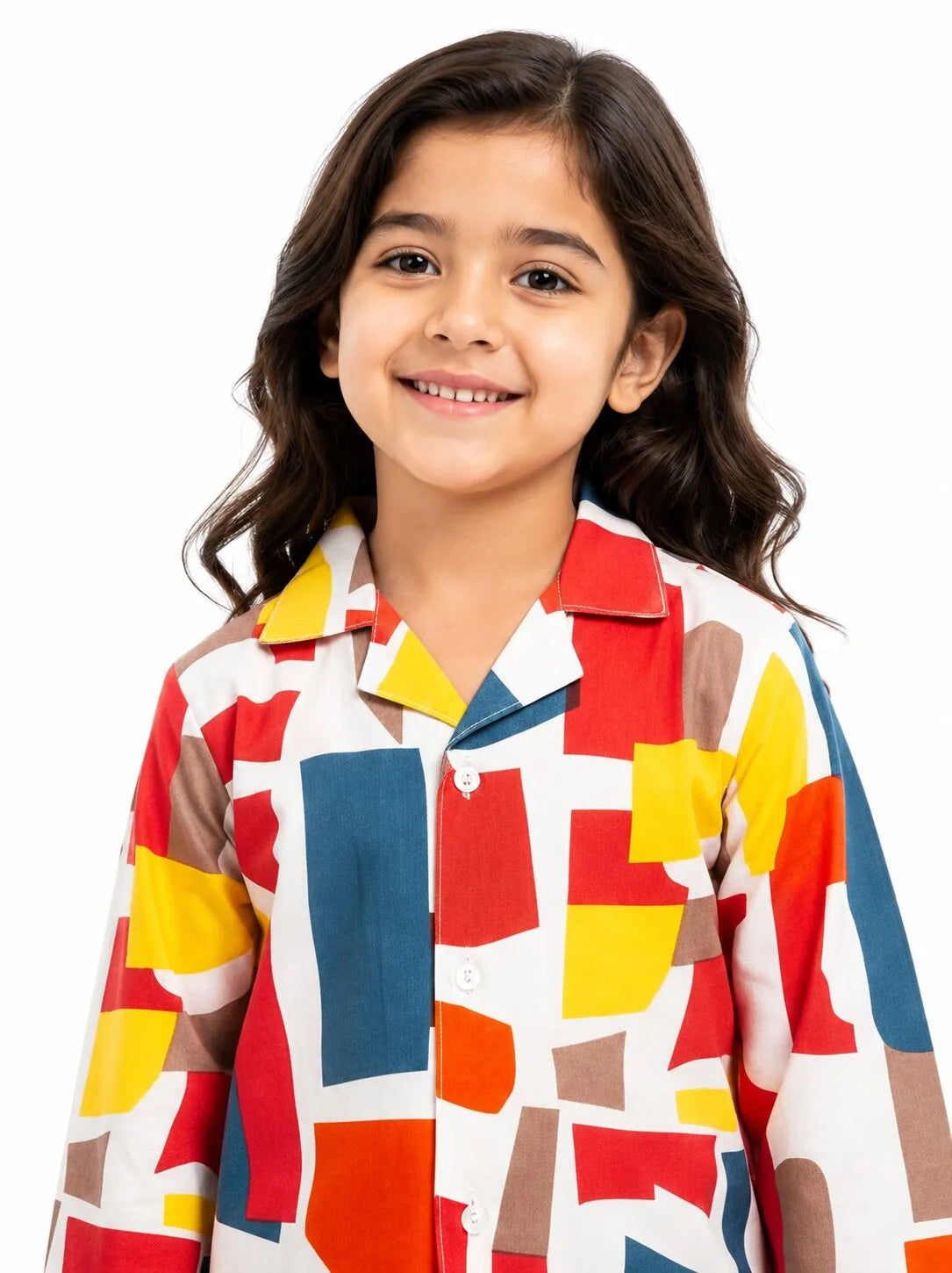 Girls Multi-Colored Abstract Geometric Print Pure Cotton Night Suit