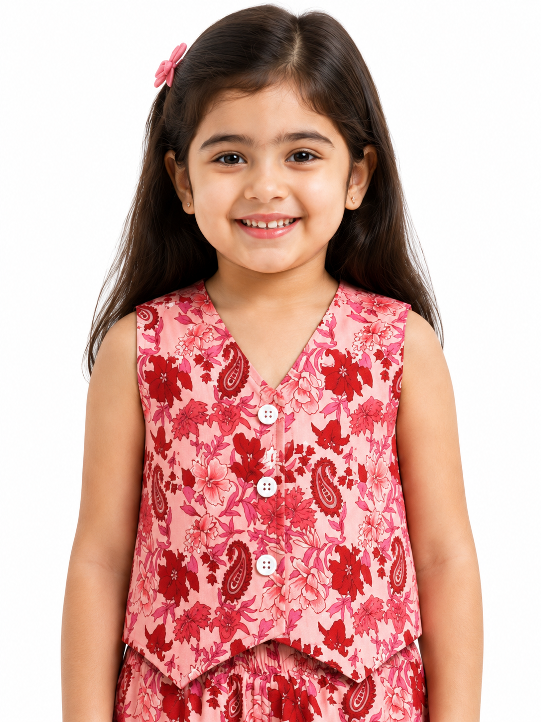 Girls Pure Cotton Floral and Paisley Printed Vest Style Crop Top with Wide-Leg Trousers Co-Ord Set