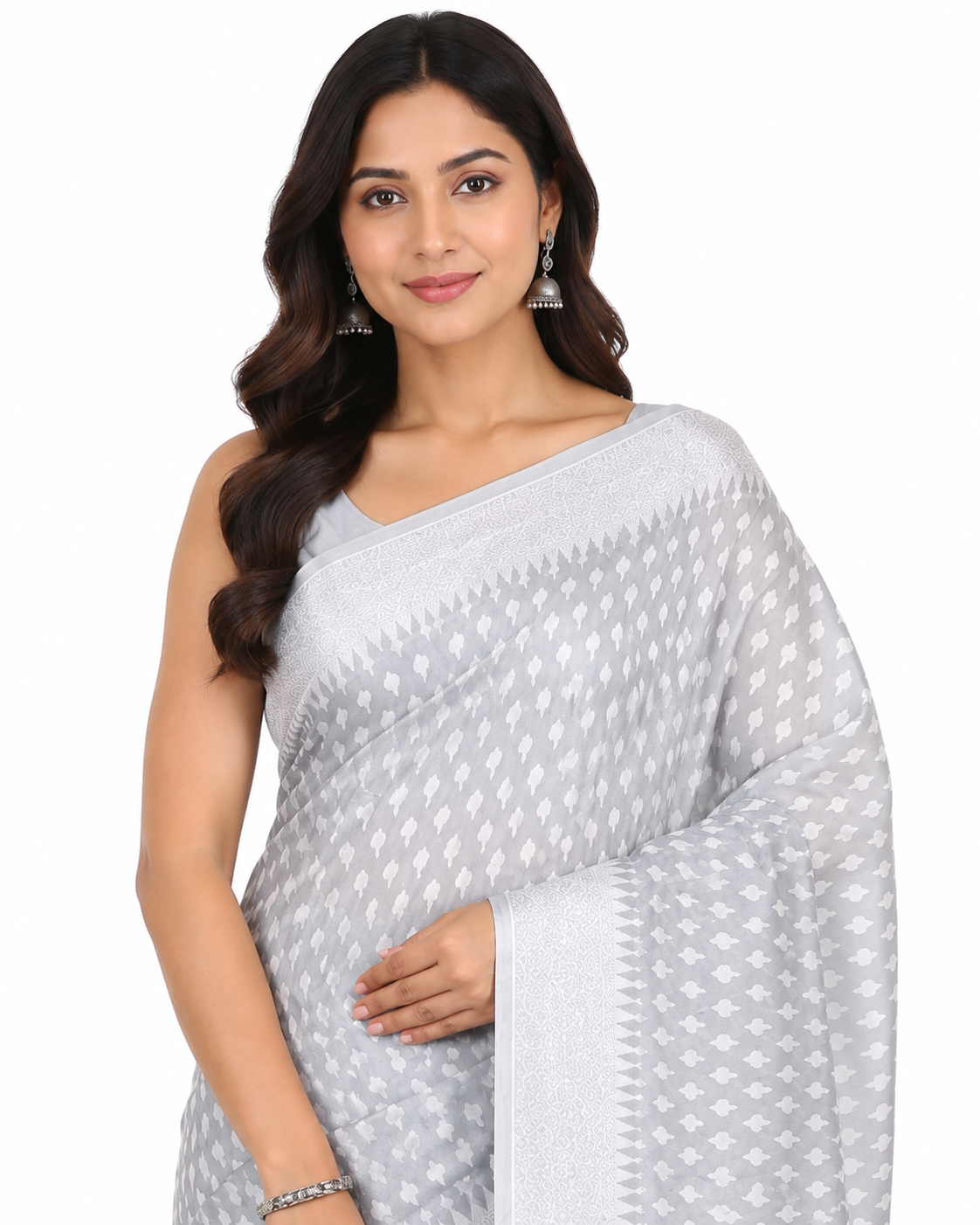 Grey & Silver-Toned Woven Design Banarasi Silk Saree with Unstitched Blouse Piece