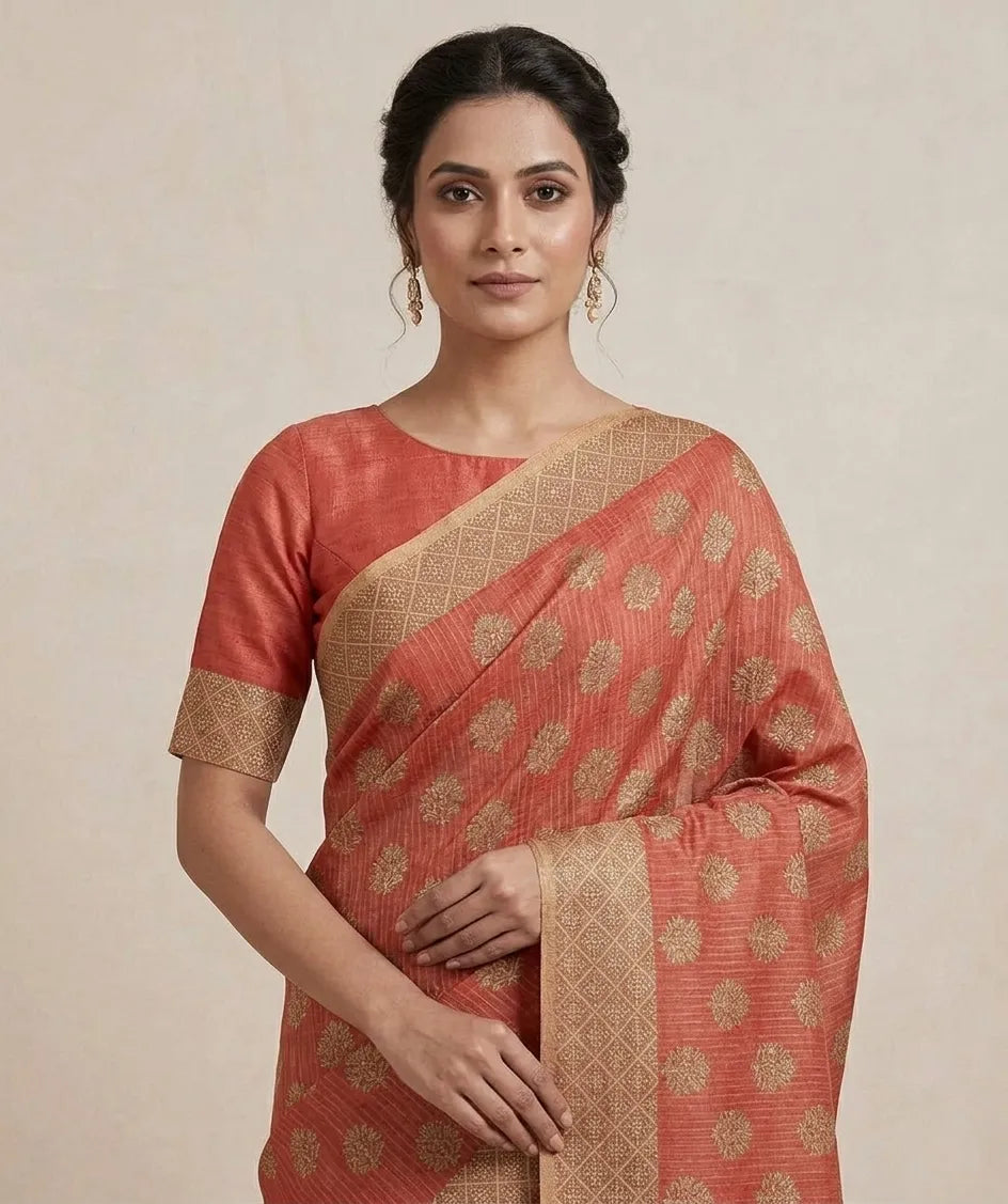 Red & Gold  Silk Blend  Woven Design Saree
