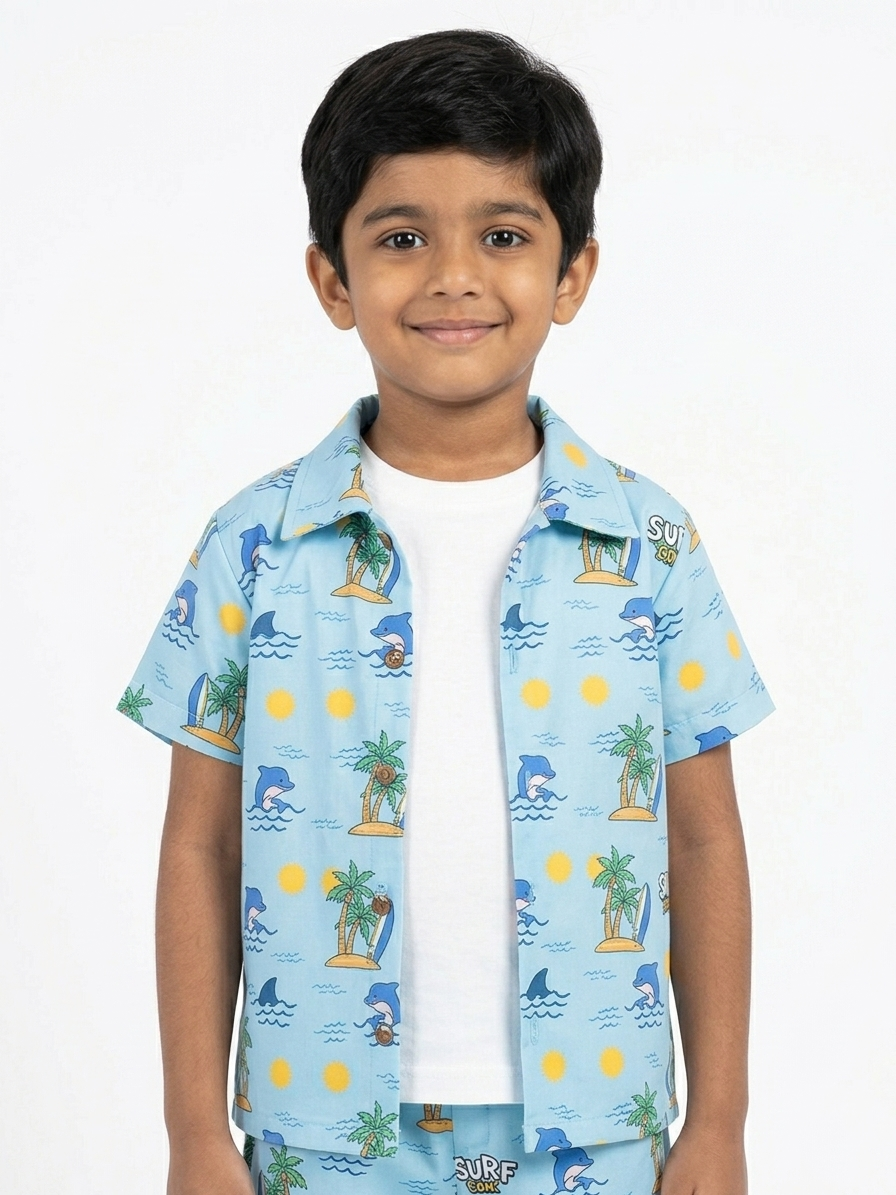 Boys' Tropical Surf & Beach Print Poly-Knit Baba Suit
