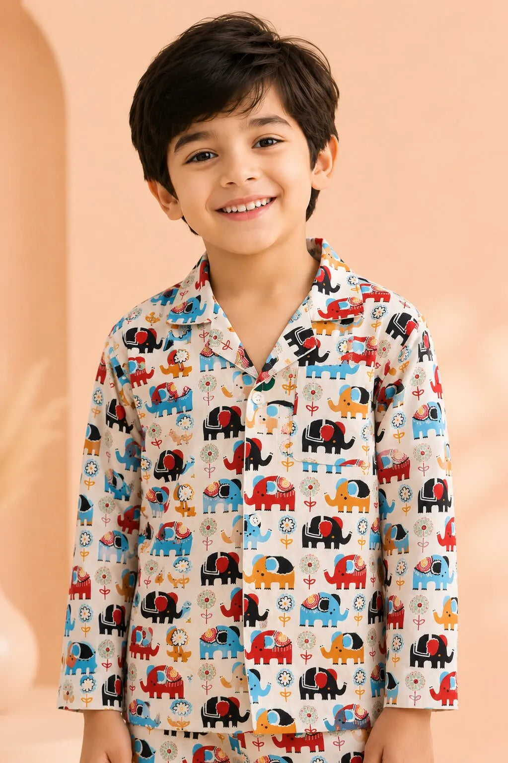 Kids' Elephant Print Cotton Night Suit
