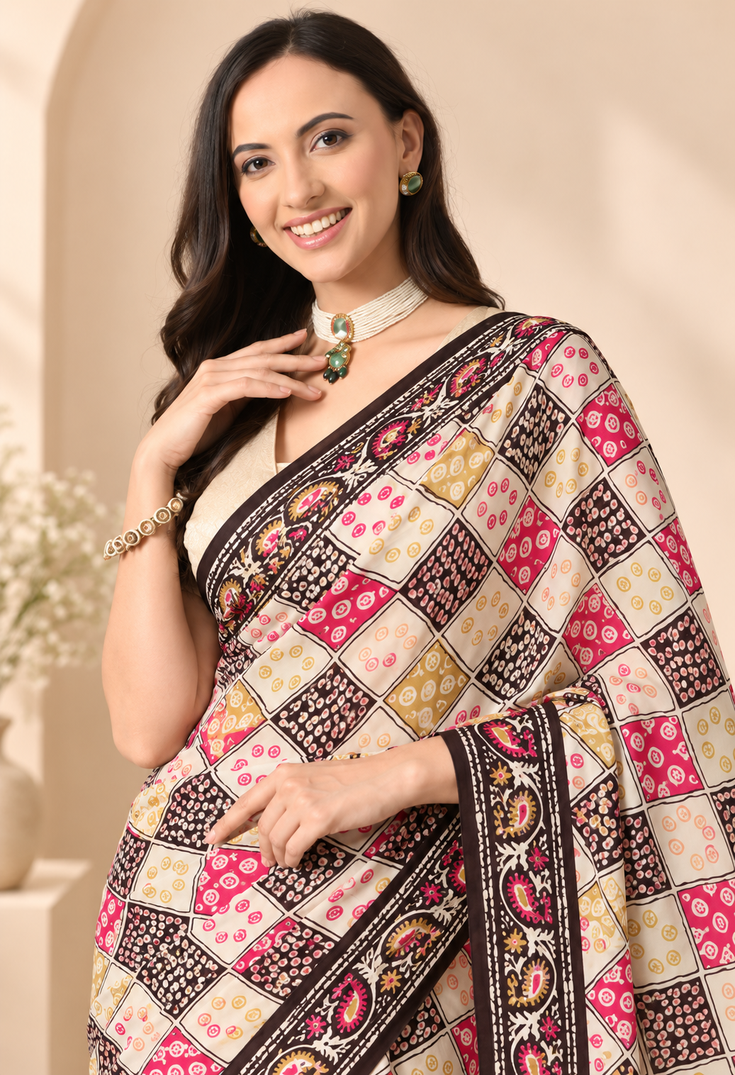 Elegant Multicolour Traditional Printed Saree with Intricate Floral Pallu