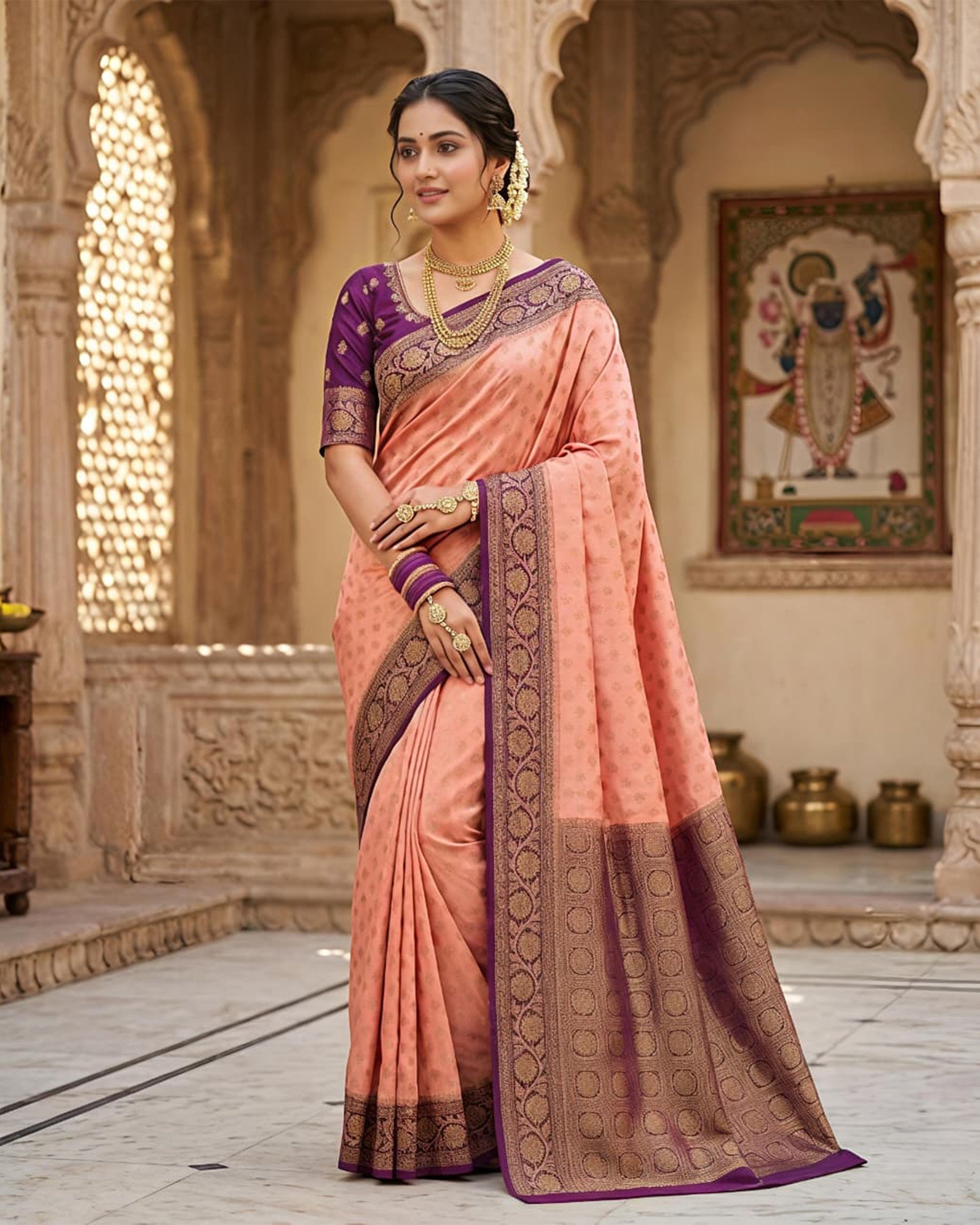 Silk Blend Woven Design Zari Saree with Unstitched Blouse Piece