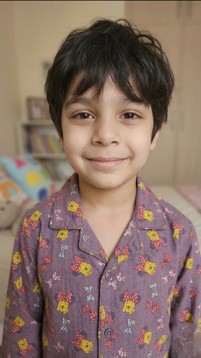 Kids Mauve & Yellow Character Print Night Suit