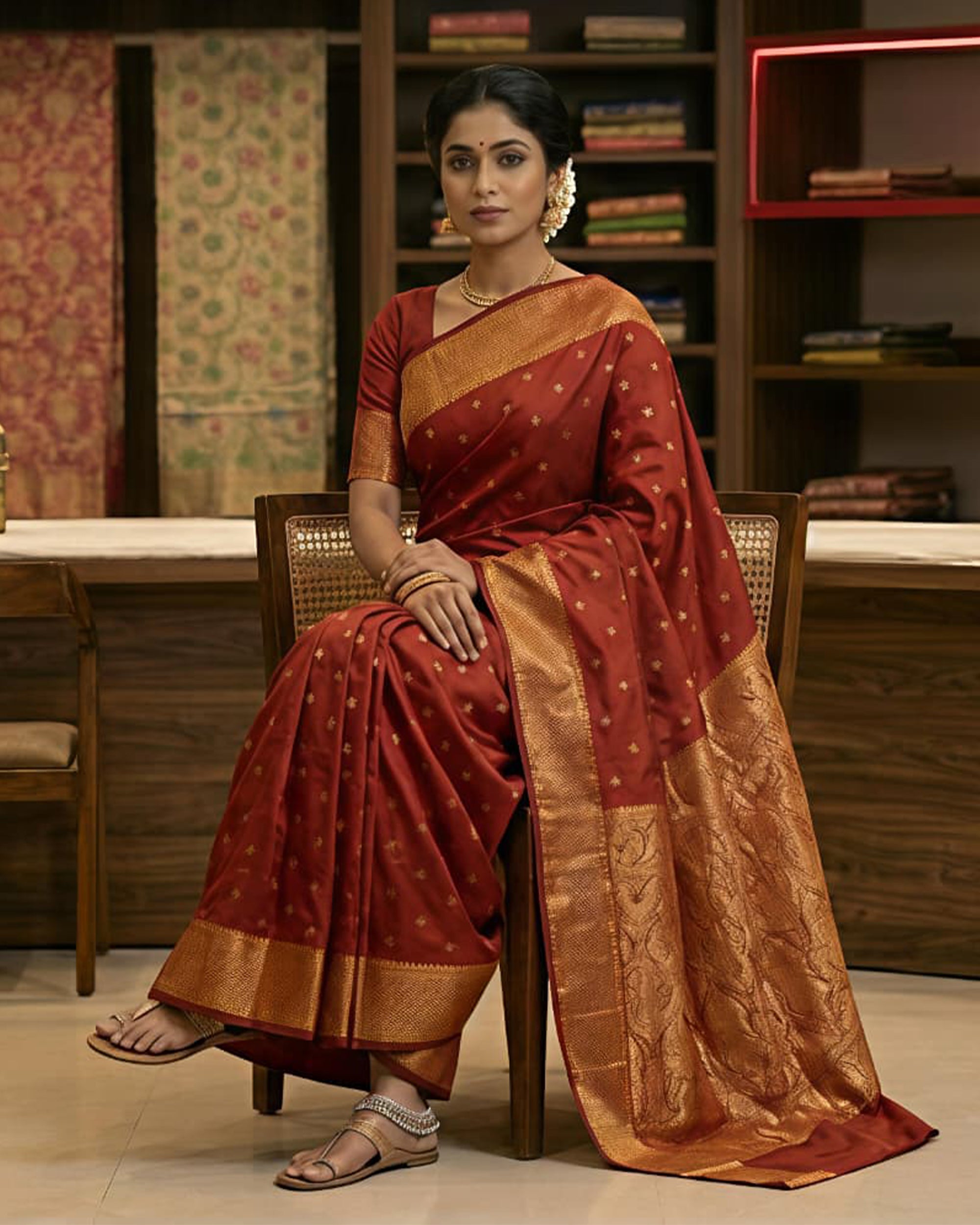 Women Red & Gold-Toned Woven Design Art Silk Kanjeevaram Saree