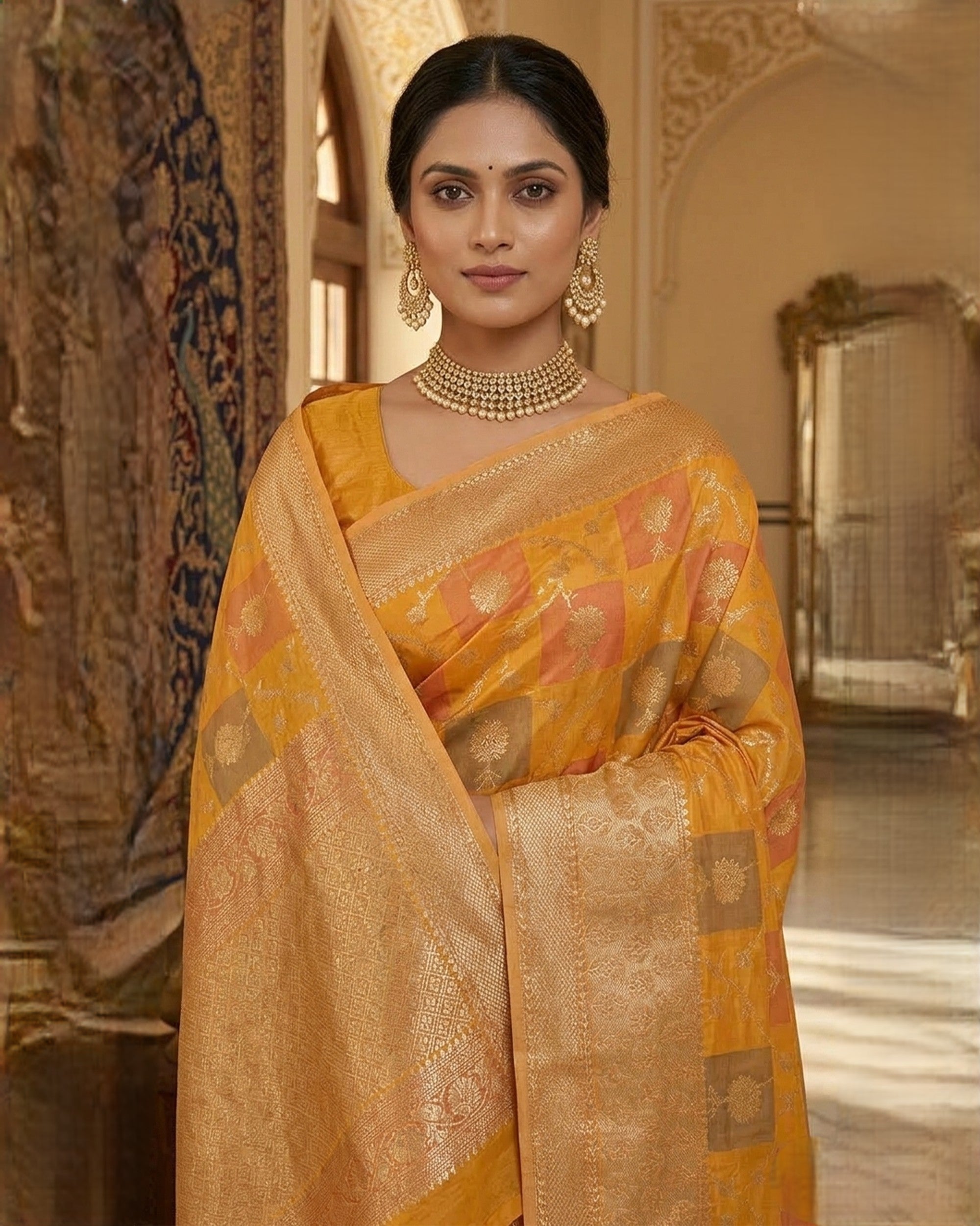 Women Yellow & Gold-Toned Zari Silk Blend Kanjeevaram Saree