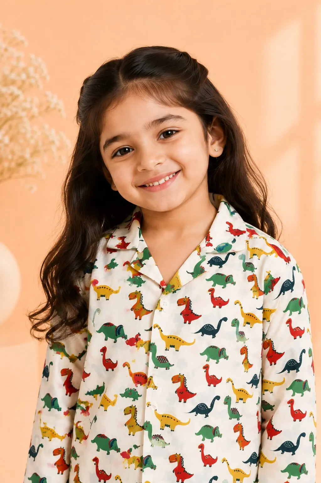 Kids' Dinosaur Print Cotton Girls Night Suit