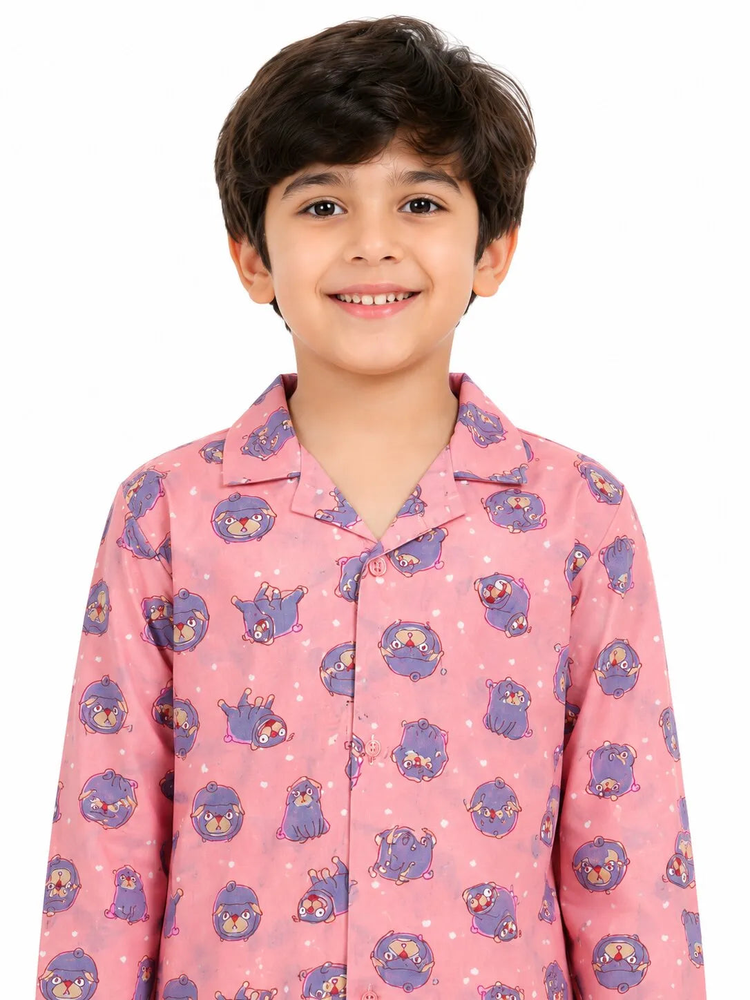 Boys Pink & Grey Pug Printed Pure Cotton Night Suit