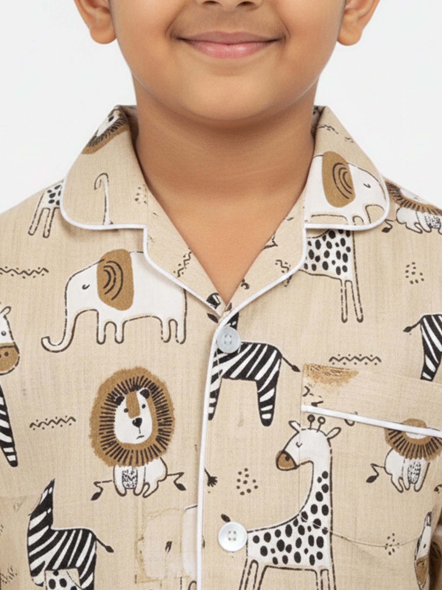 Kids Boys Full Sleeve Collared Pure Cotton Night Suit