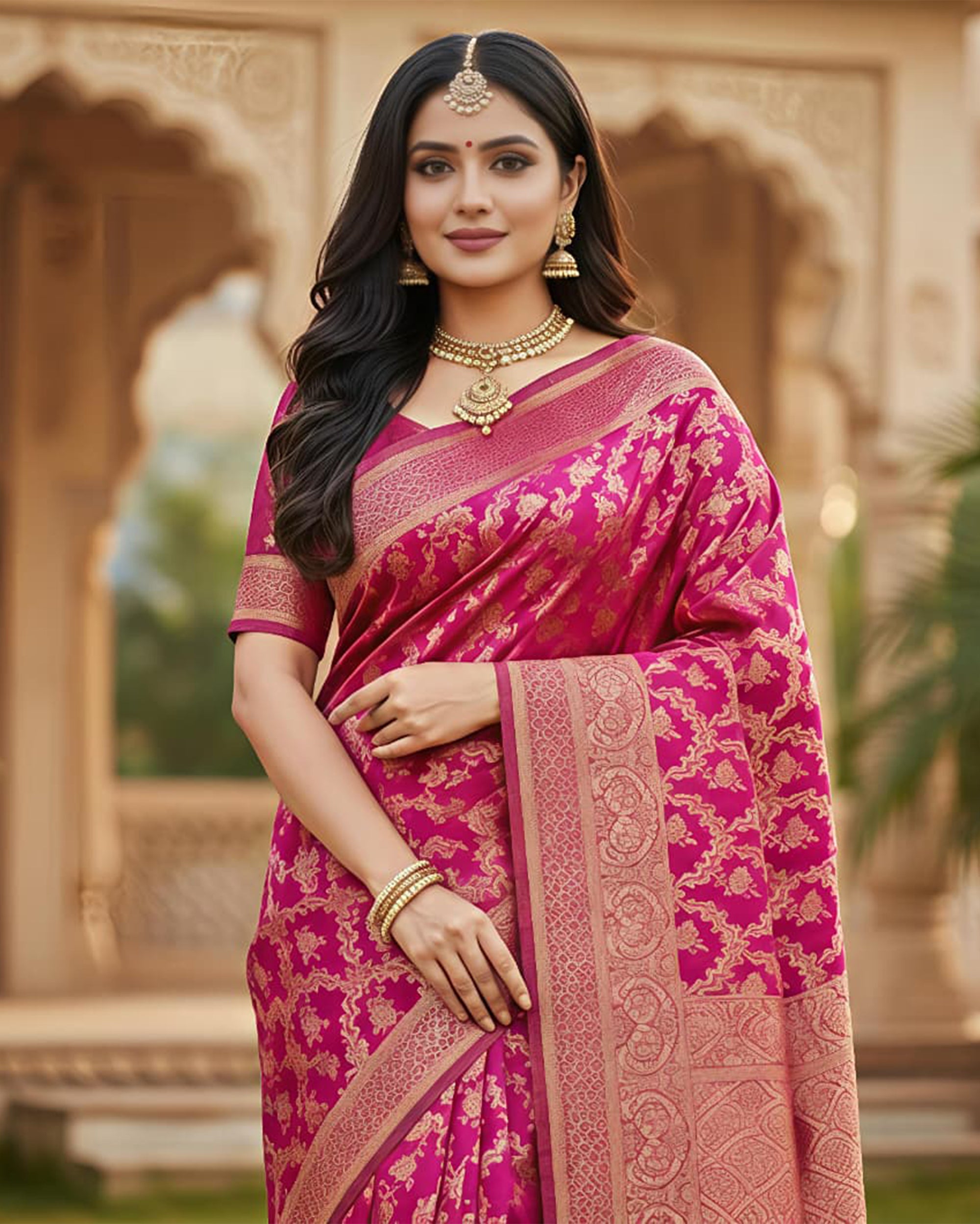 Ethnic Art Silk Woven Design Banarasi Style Saree with Blouse Piece