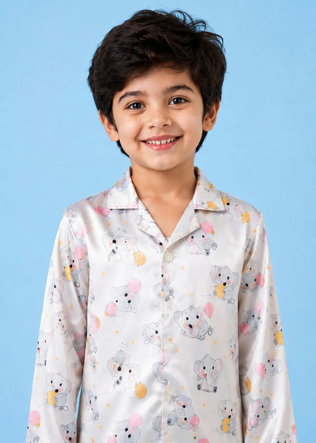 Kids' Satin Elephant & Balloon Print Night Suit