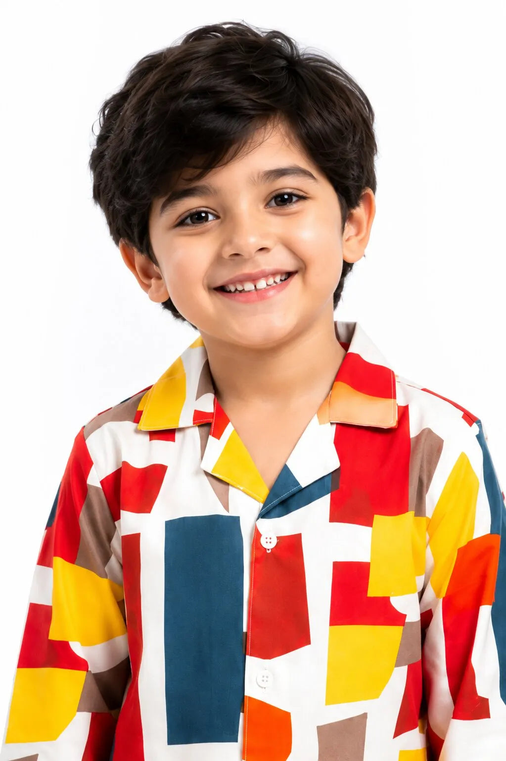 Boys Multi-Colored Abstract Geometric Print Pure Cotton Night Suit