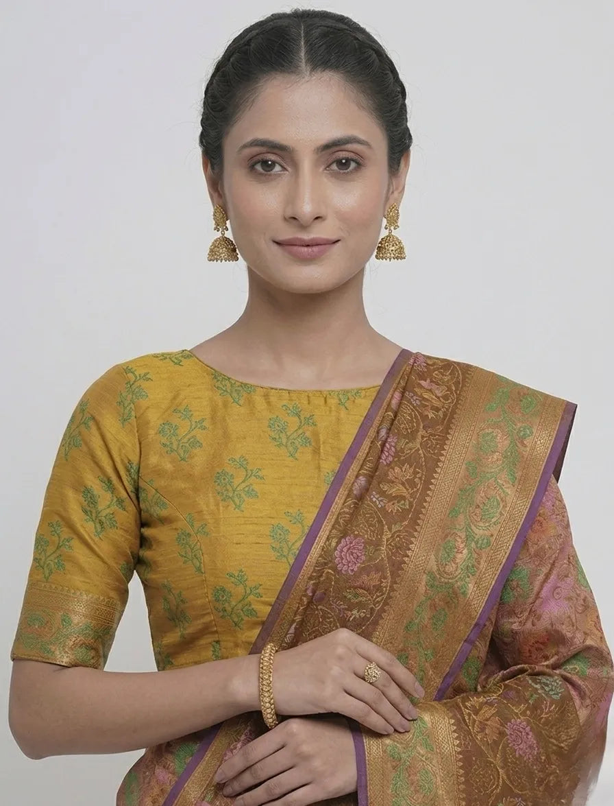Women Mustard & Pink Floral Printed Silk Blend Saree with Tassels
