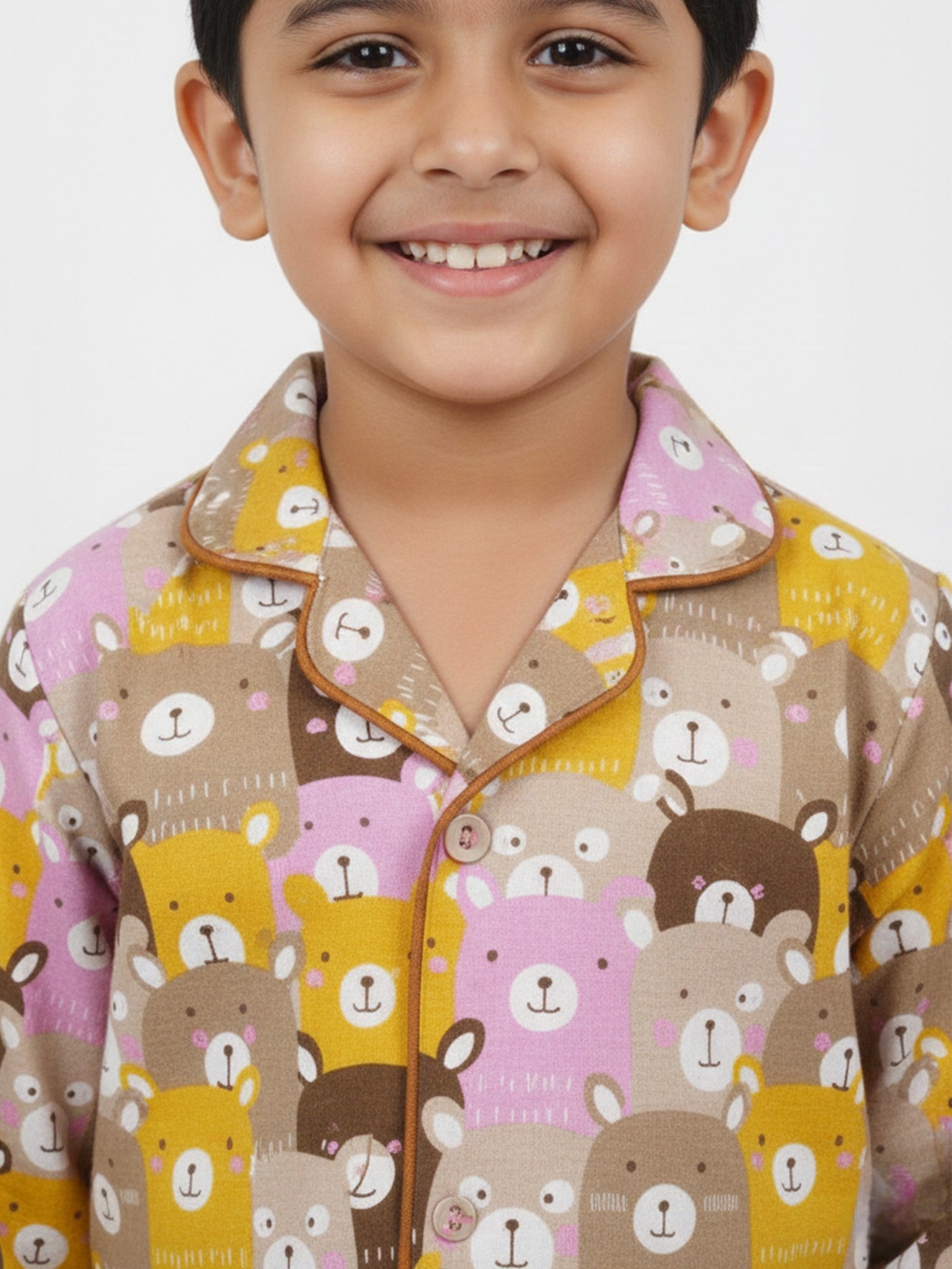 Kids Boys Full Sleeve Collared Pure Cotton Night Suit