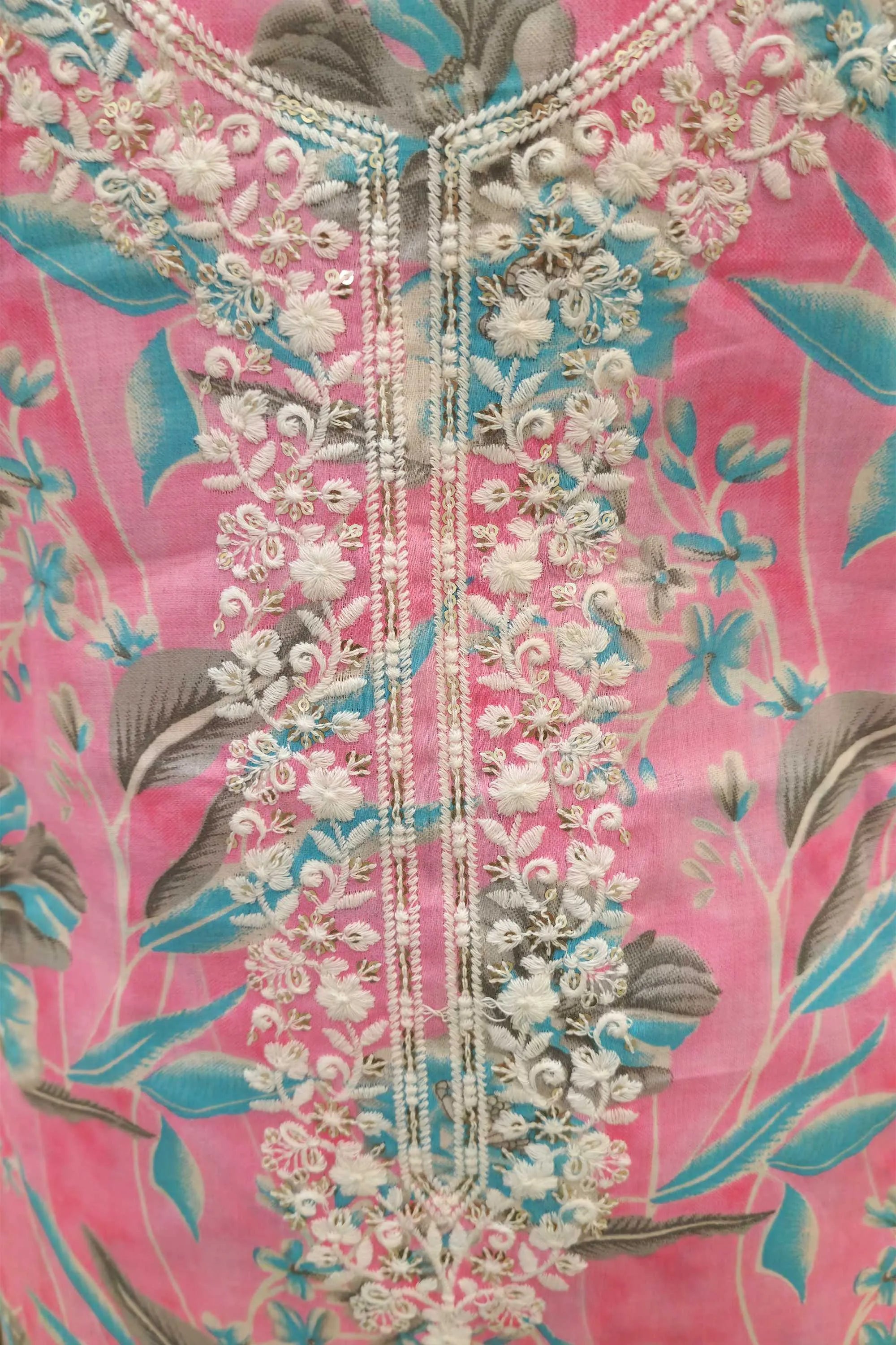 Women Pink & Blue Floral Printed Pure Cotton Unstitched Dress Material with Embroidered Neckline
