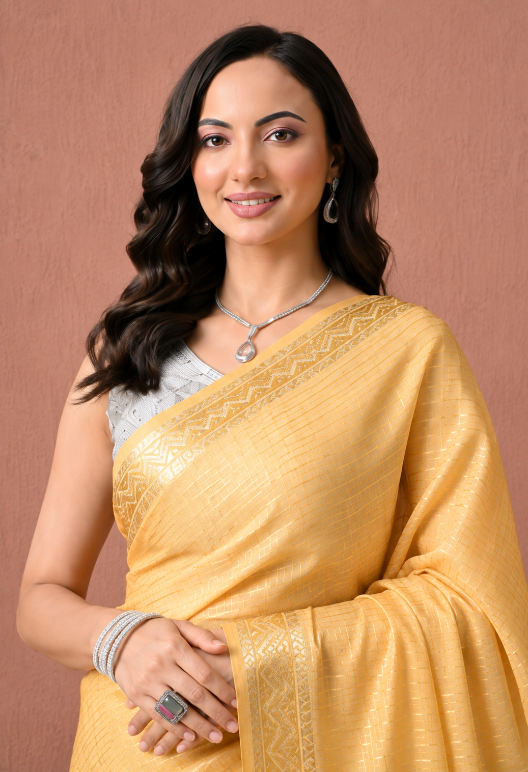 Mustard Yellow Cotton Saree with Woven Border