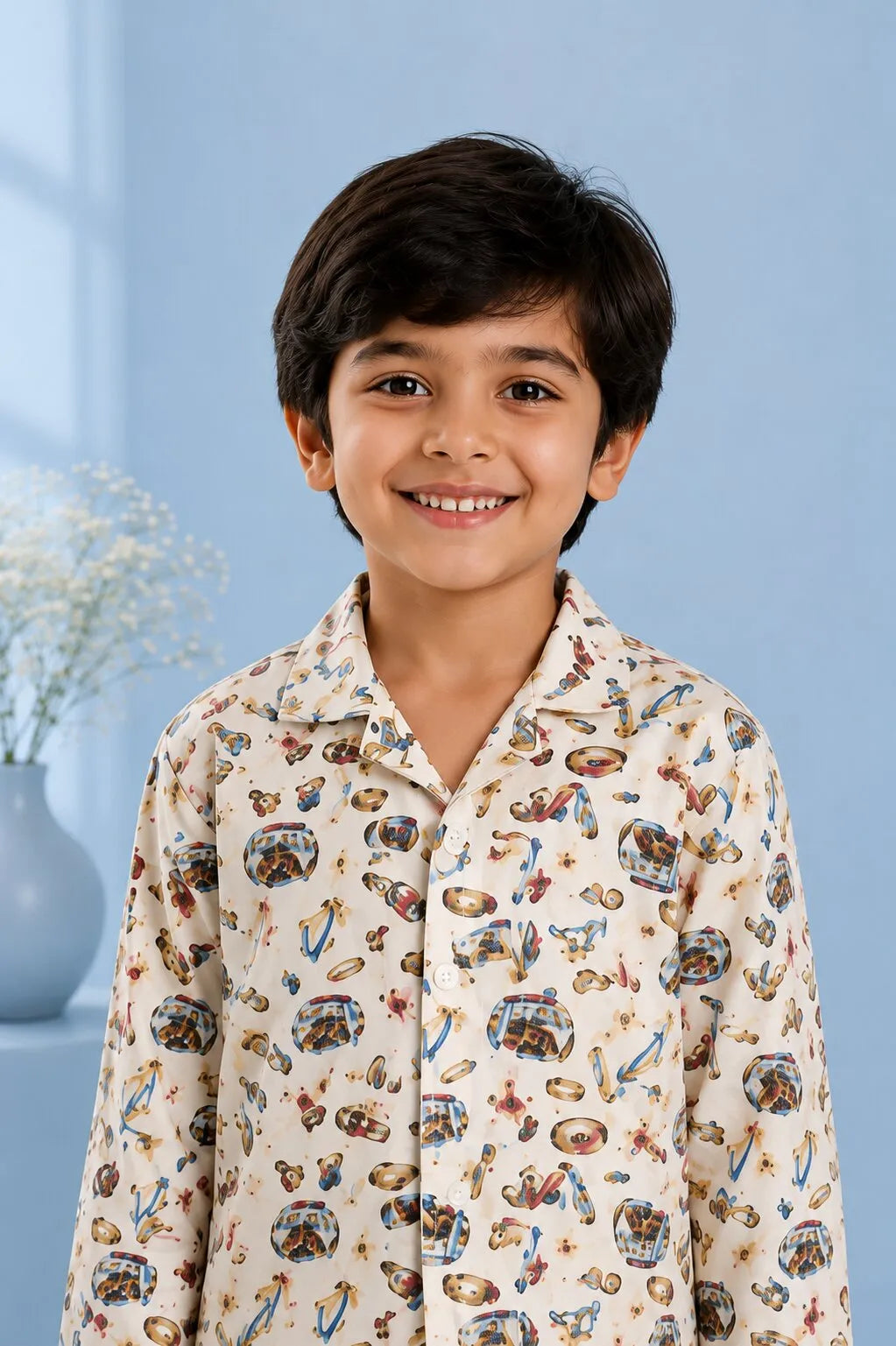 Tropical Surf & Camper Print Cotton Night Suit
