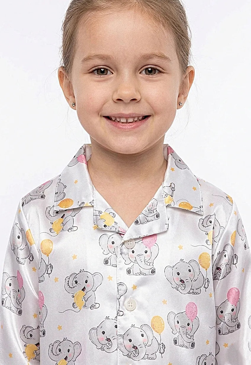 Girls Satin Elephant & Balloon Print Night Suit