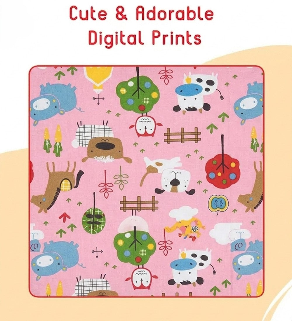 Unisex Pink Cotton Printed 4-Piece Baby Bedding Set