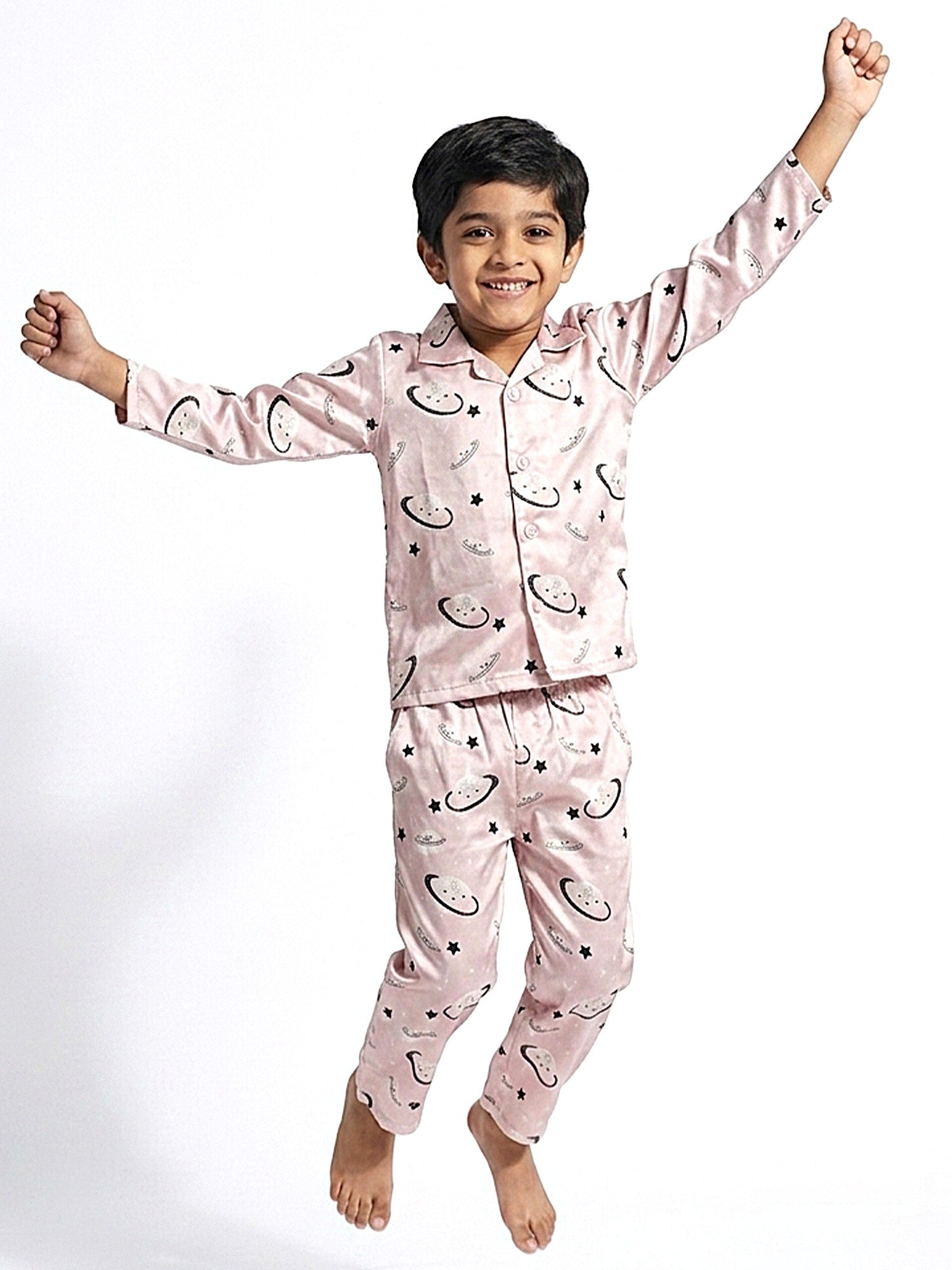 Boys Pink Celestial Printed Satin Night Suit Set