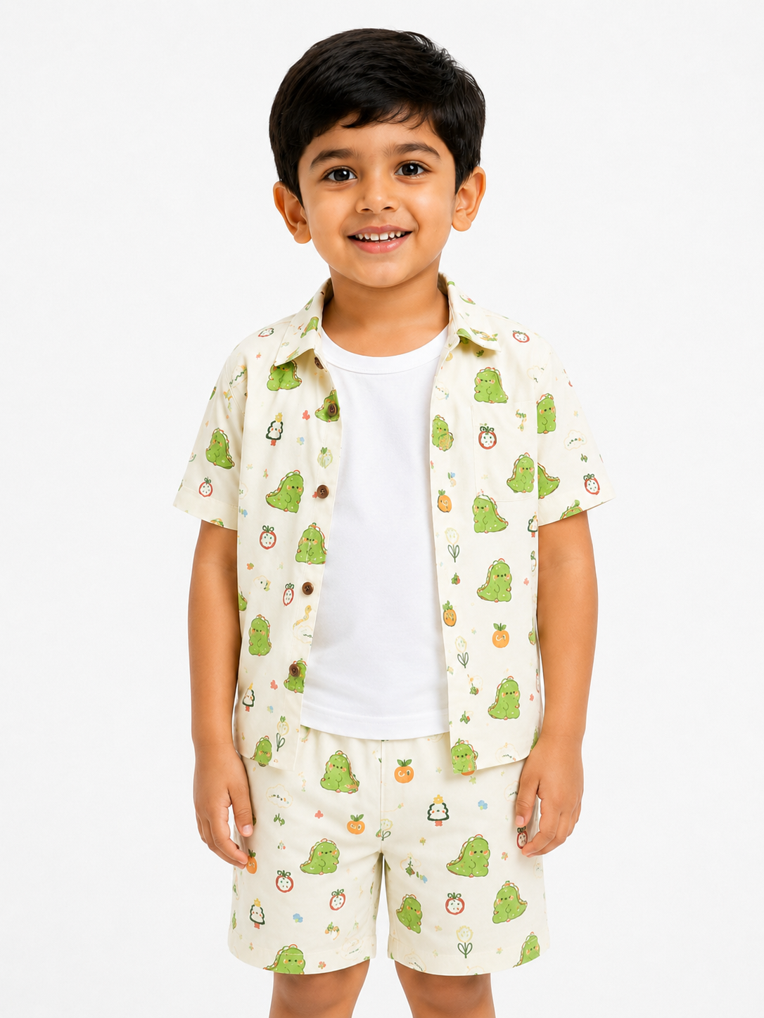 Boys' Playful Dinosaur Print Poly-Knit Baba Suit