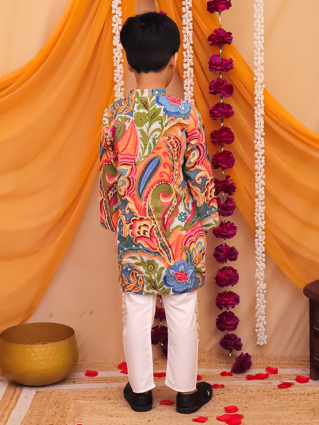Boys' Cotton Multi-Color Printed Kurta Pajama Set | Ethnic Wear for Festivals, Weddings & Parties | 2-Piece Traditional Outfit