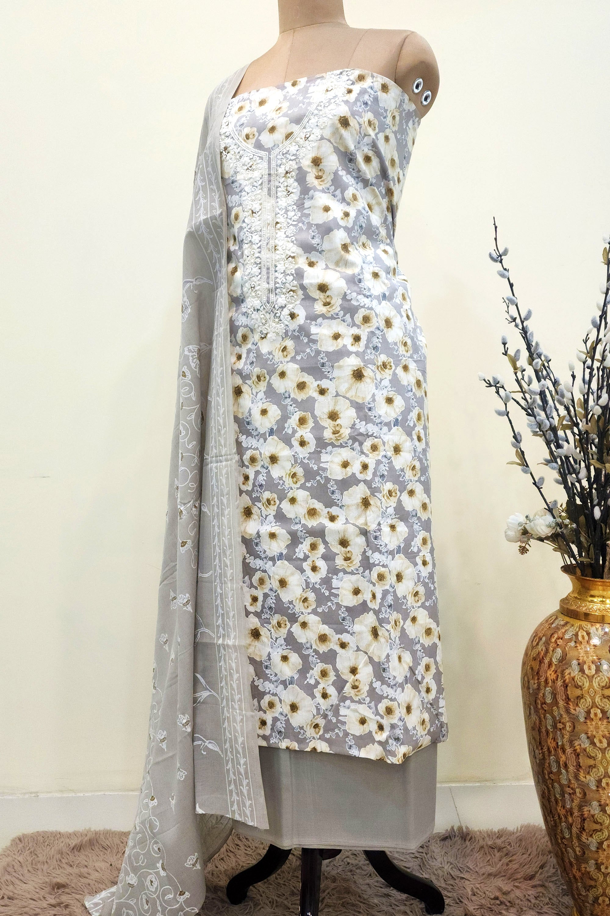 Women's Pure Cotton All-Over Floral Print Unstitched Suit
