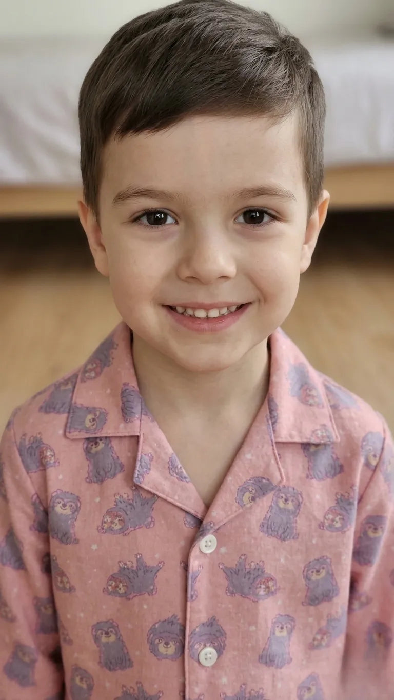 Boys Pink & Grey Pug Printed Pure Cotton Night Suit