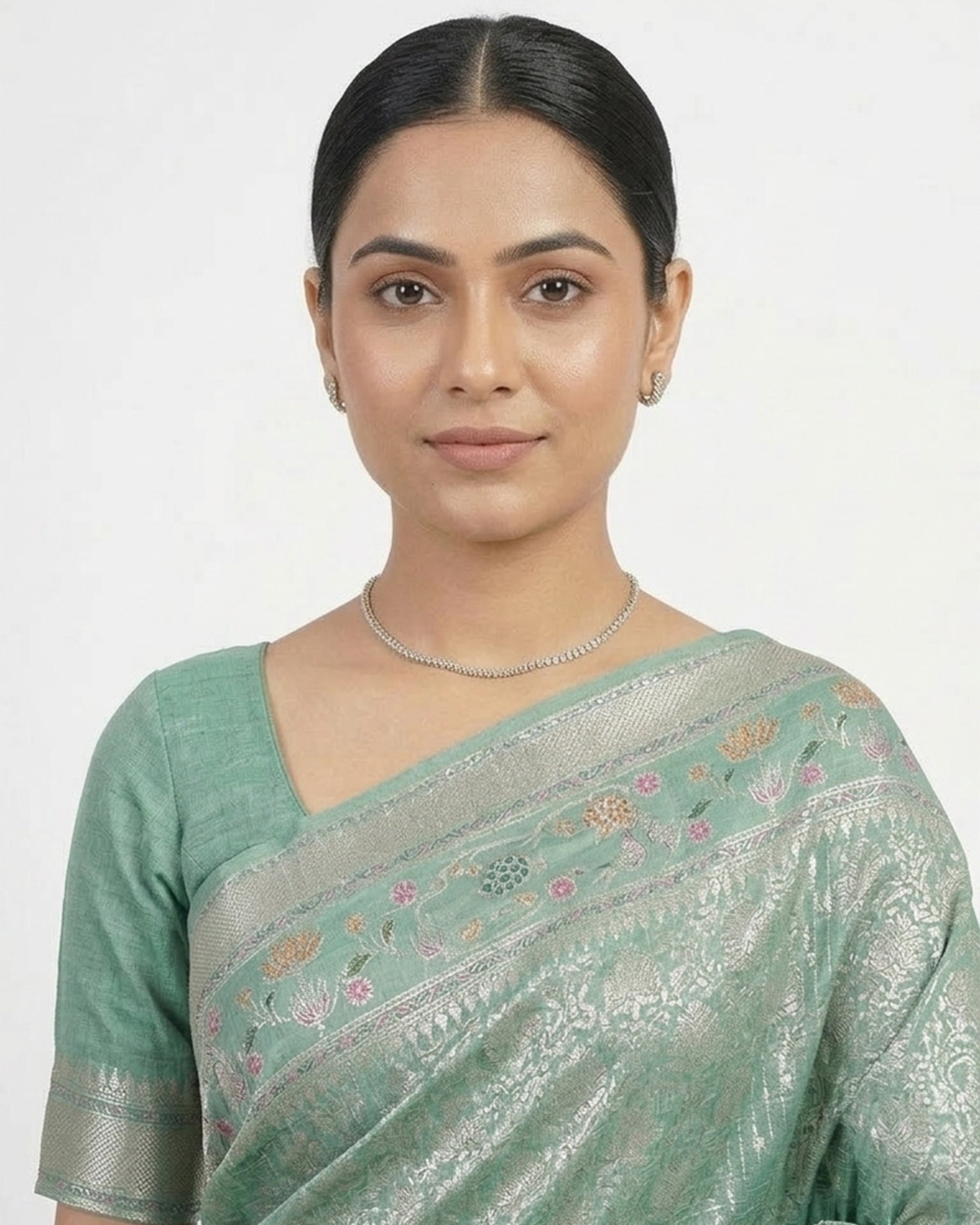 "Sea Green & Silver-Toned Woven Design Zari Silk Blend Banarasi Saree "